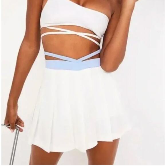 For Love and Lemons Pleated White Blue Tennis Sophia Skirt - Picture 1 of 5